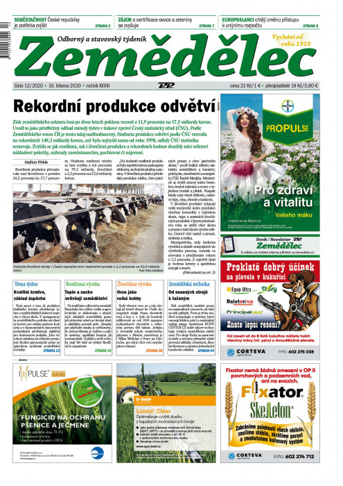 Obálka titulu Zemědělec - vydání č. 12/2020