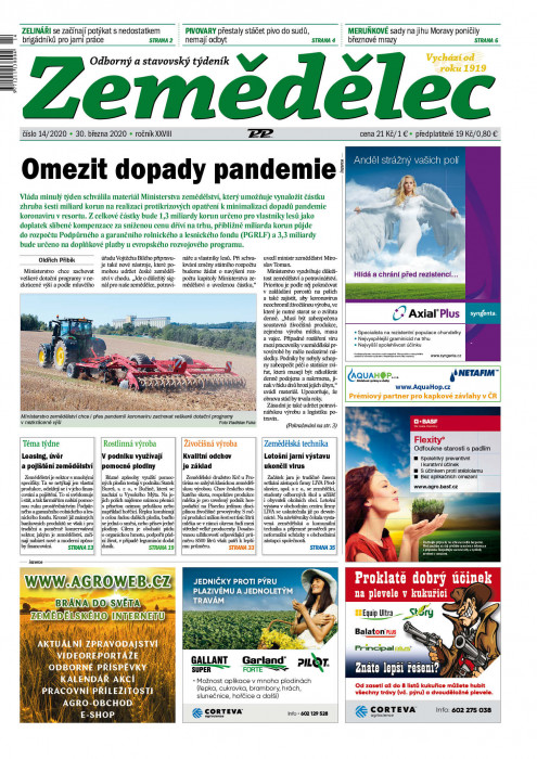 Obálka titulu Zemědělec - vydání č. 14/2020