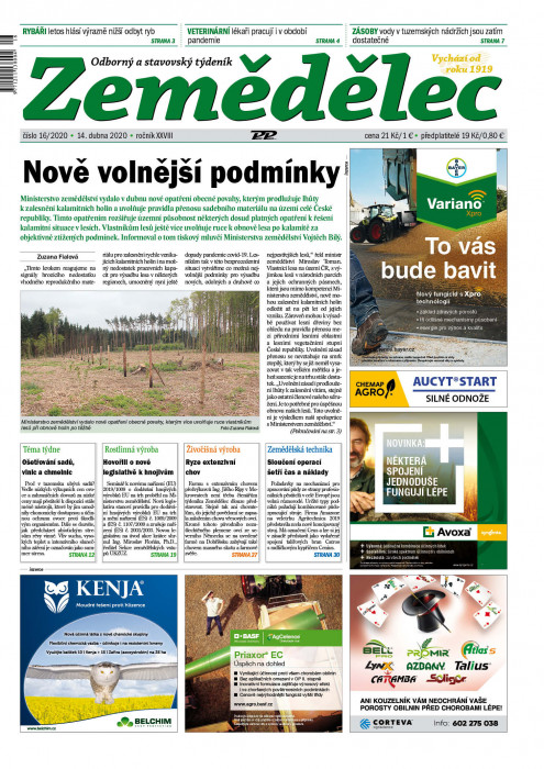 Obálka titulu Zemědělec - vydání č. 16/2020