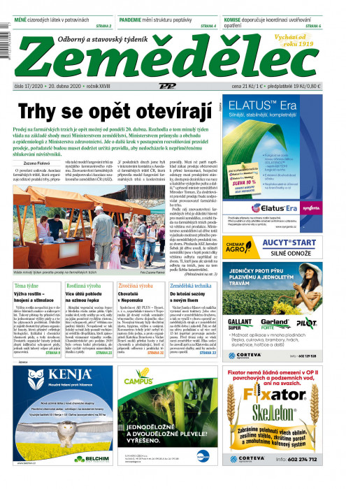 Obálka titulu Zemědělec - vydání č. 17/2020