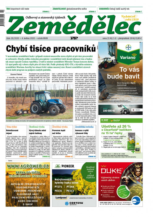 Obálka titulu Zemědělec - vydání č. 19/2020