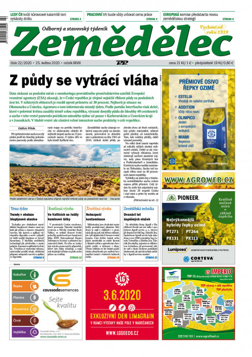Obálka titulu Zemědělec - vydání č. 22/2020