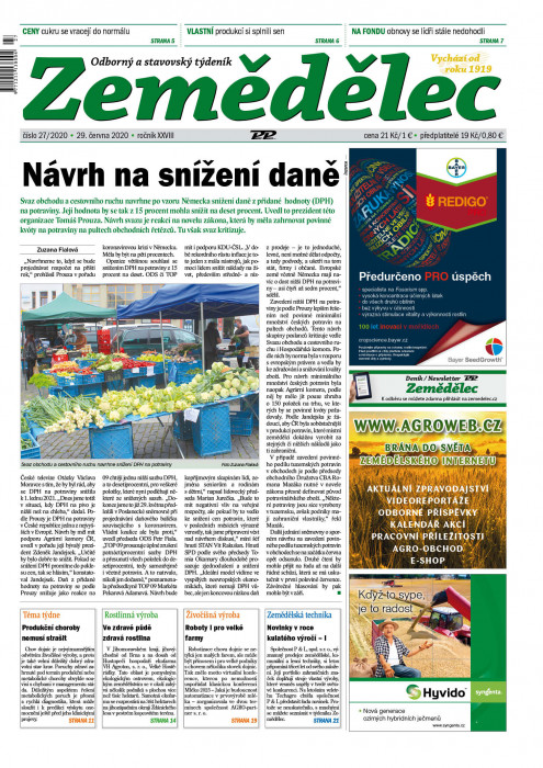 Obálka titulu Zemědělec - vydání č. 27/2020