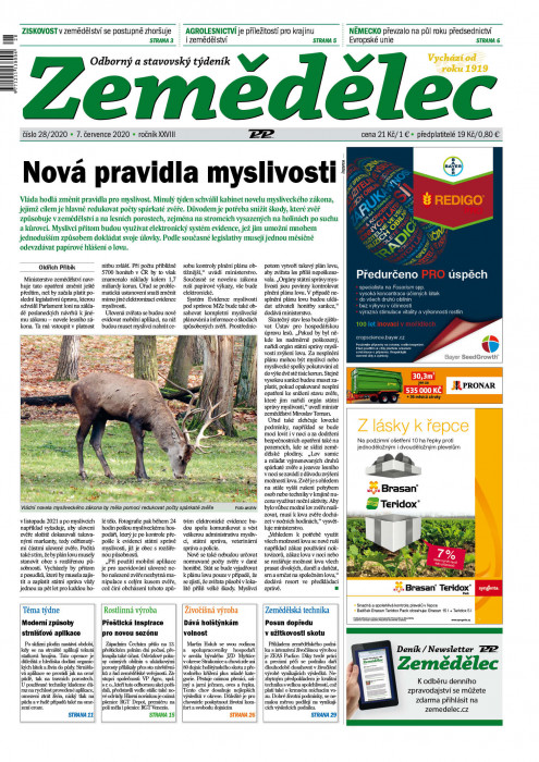 Obálka titulu Zemědělec - vydání č. 28/2020