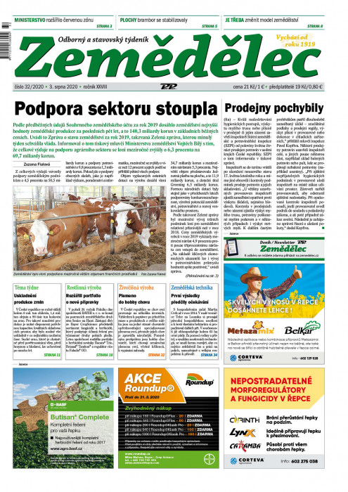 Obálka titulu Zemědělec - vydání č. 32/2020
