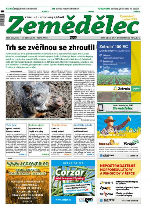 Obálka titulu Zemědělec - vydání č. 33/2020