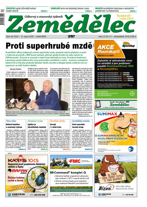 Obálka titulu Zemědělec - vydání č. 34/2020