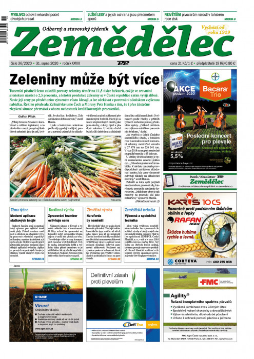 Obálka titulu Zemědělec - vydání č. 36/2020