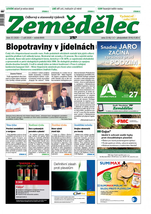 Obálka titulu Zemědělec - vydání č. 37/2020