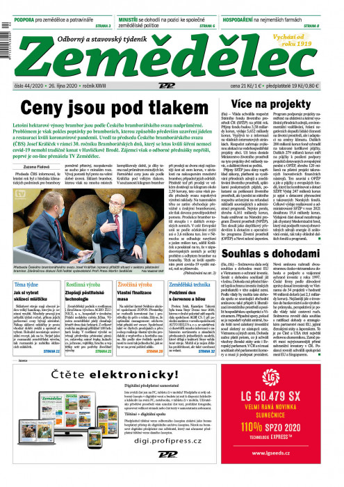 Obálka titulu Zemědělec - vydání č. 44/2020