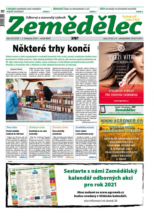 Obálka titulu Zemědělec - vydání č. 45/2020