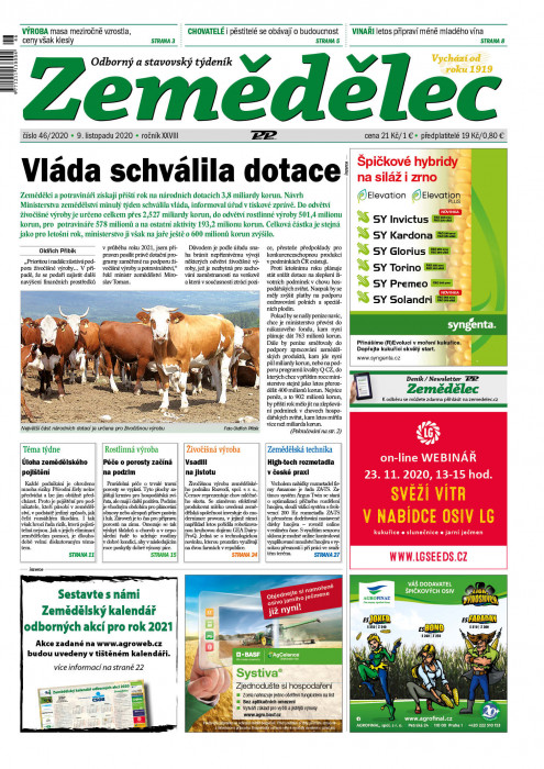 Obálka titulu Zemědělec - vydání č. 46/2020