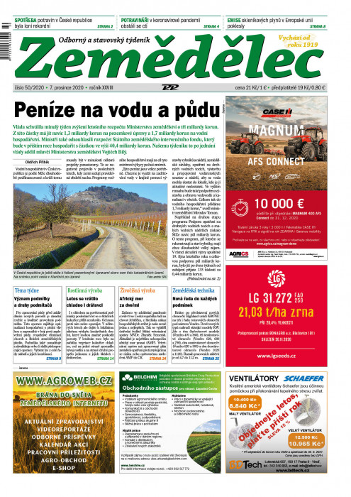Obálka titulu Zemědělec - vydání č. 50/2020