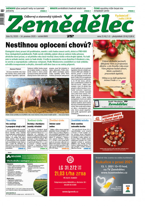 Obálka titulu Zemědělec - vydání č. 51/2020