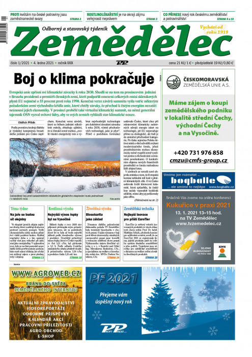 Obálka titulu Zemědělec - vydání č. 1/2021