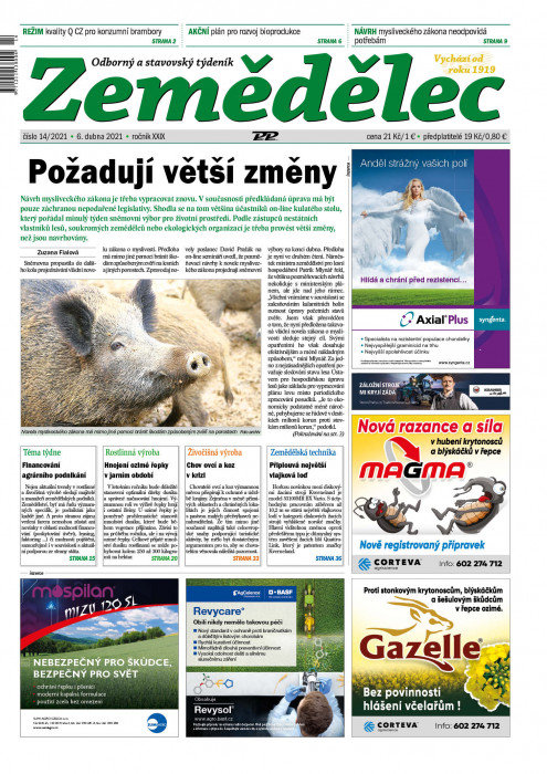 Obálka titulu Zemědělec - vydání č. 14/2021