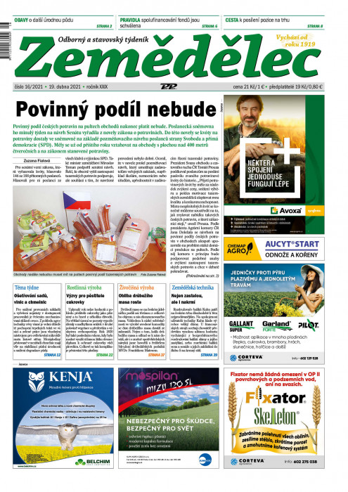 Obálka titulu Zemědělec - vydání č. 16/2021