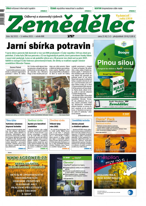 Obálka titulu Zemědělec - vydání č. 18/2021