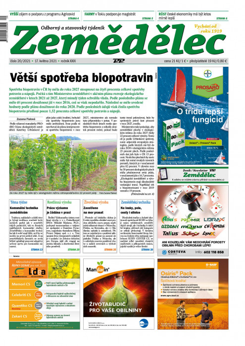 Obálka titulu Zemědělec - vydání č. 20/2021
