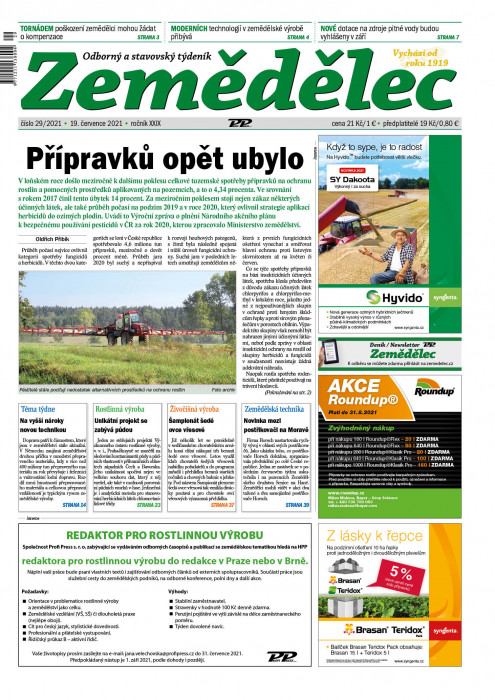 Obálka titulu Zemědělec - vydání č. 29/2021