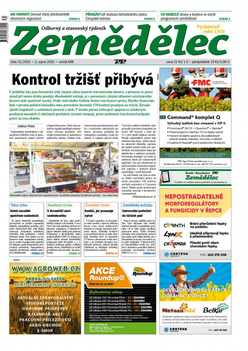 Obálka titulu Zemědělec - vydání č. 31/2021