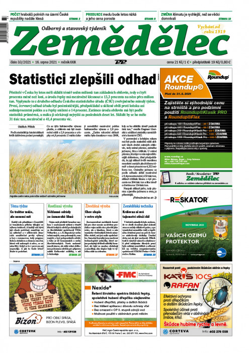 Obálka titulu Zemědělec - vydání č. 33/2021