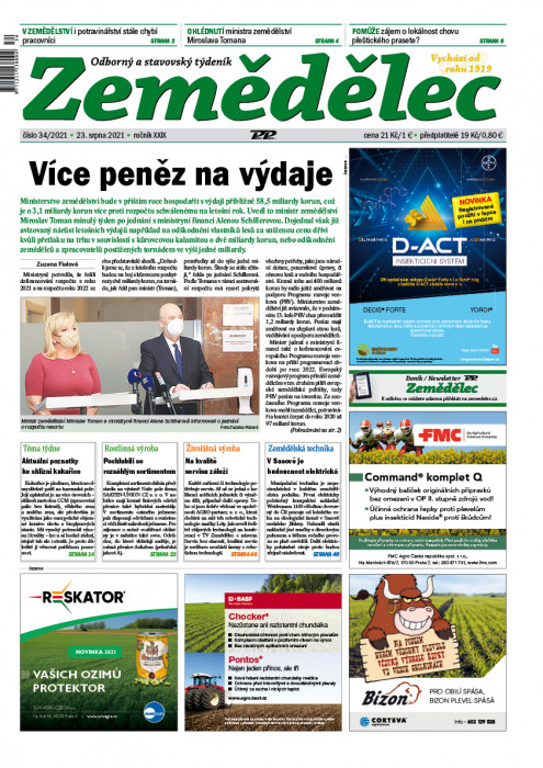 Obálka titulu Zemědělec - vydání č. 34/2021
