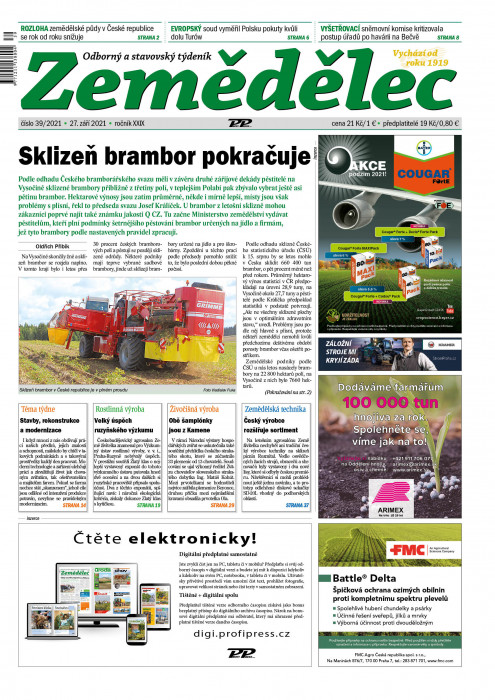 Obálka titulu Zemědělec - vydání č. 39/2021