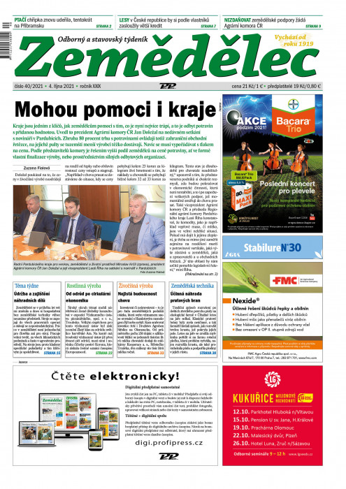 Obálka titulu Zemědělec - vydání č. 40/2021