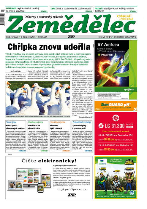 Obálka titulu Zemědělec - vydání č. 45/2021