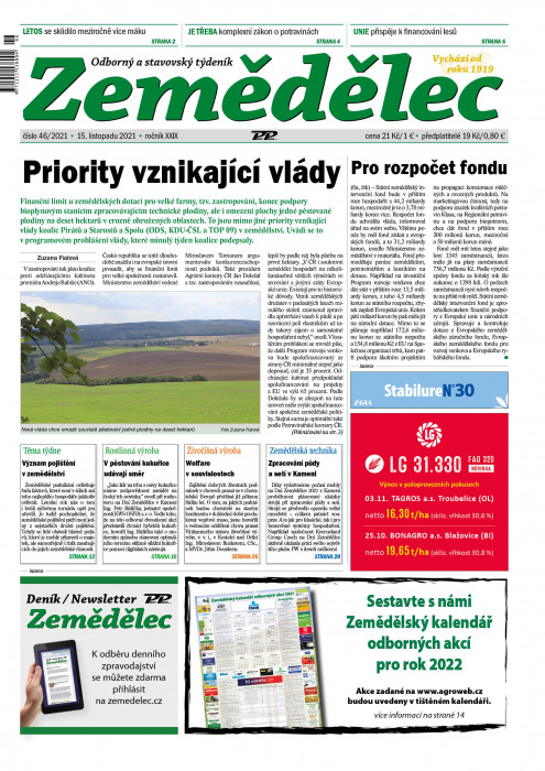 Obálka titulu Zemědělec - vydání č. 46/2021