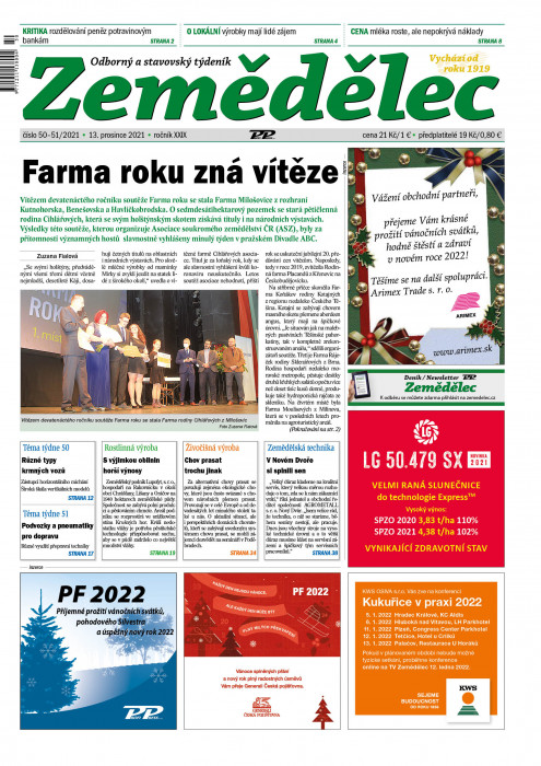 Obálka titulu Zemědělec - vydání č. 50/2021