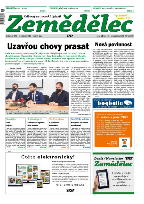 Obálka titulu Zemědělec - vydání č. 1/2022