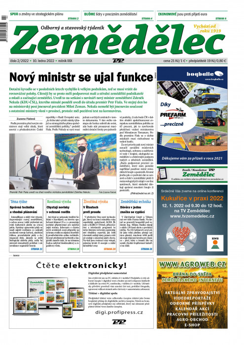 Obálka titulu Zemědělec - vydání č. 2/2022