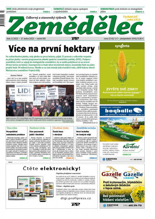 Obálka titulu Zemědělec - vydání č. 3/2022