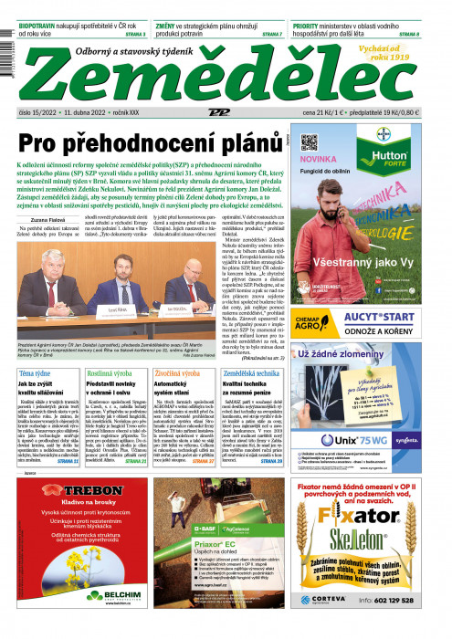 Obálka titulu Zemědělec - vydání č. 15/2022