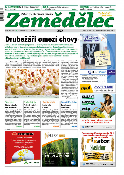 Obálka titulu Zemědělec - vydání č. 16/2022