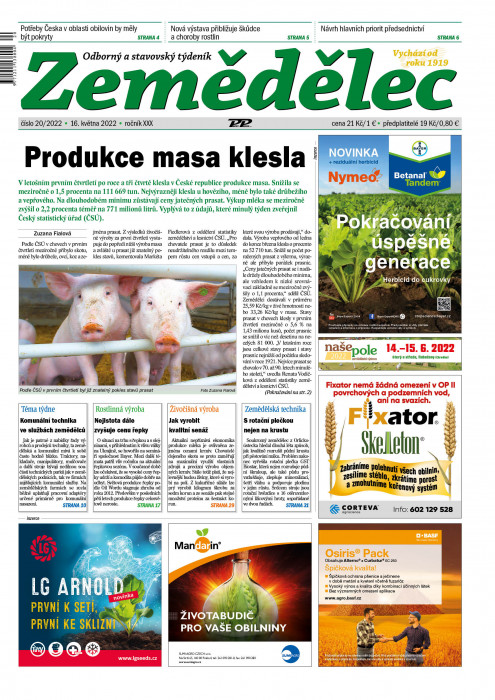 Obálka titulu Zemědělec - vydání č. 20/2022
