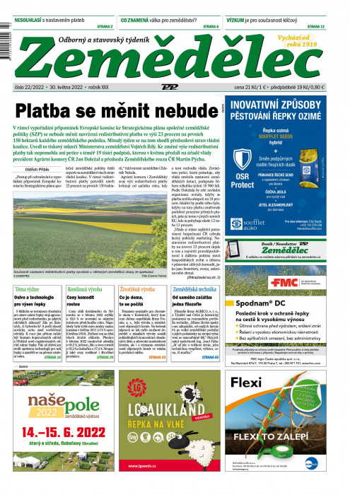 Obálka titulu Zemědělec - vydání č. 22/2022