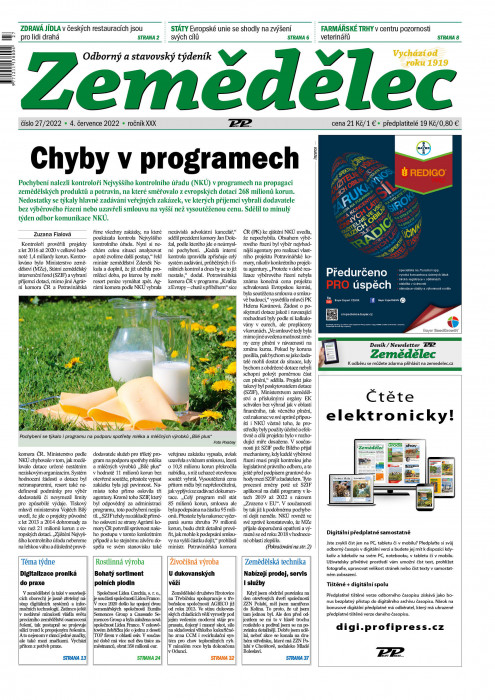 Obálka titulu Zemědělec - vydání č. 27/2022