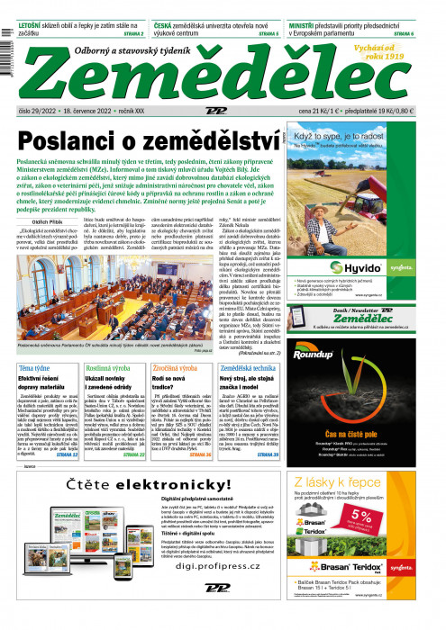 Obálka titulu Zemědělec - vydání č. 29/2022