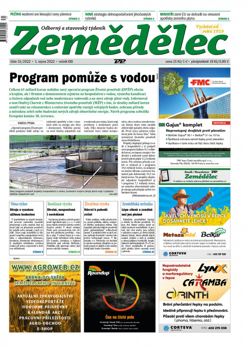 Obálka titulu Zemědělec - vydání č. 31/2022