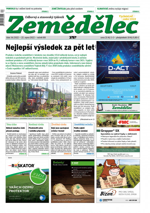 Obálka titulu Zemědělec - vydání č. 34/2022