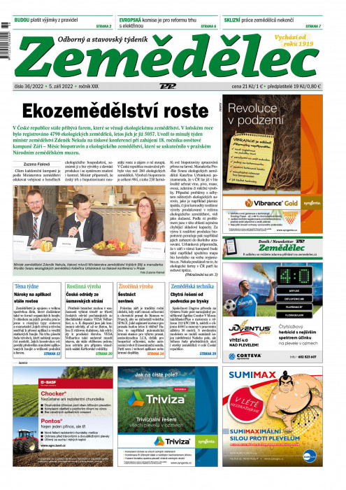 Obálka titulu Zemědělec - vydání č. 36/2022