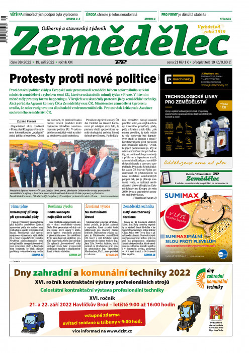Obálka titulu Zemědělec - vydání č. 38/2022