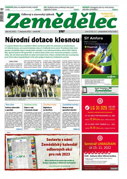 Obálka titulu Zemědělec - vydání č. 45/2022