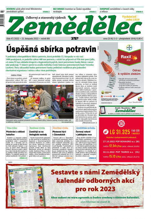 Obálka titulu Zemědělec - vydání č. 47/2022
