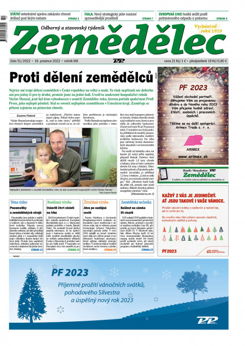 Obálka titulu Zemědělec - vydání č. 51/2022