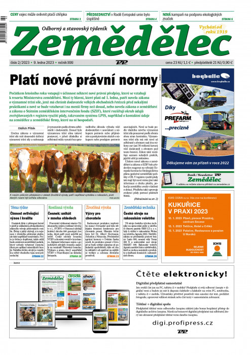Obálka titulu Zemědělec - vydání č. 2/2023