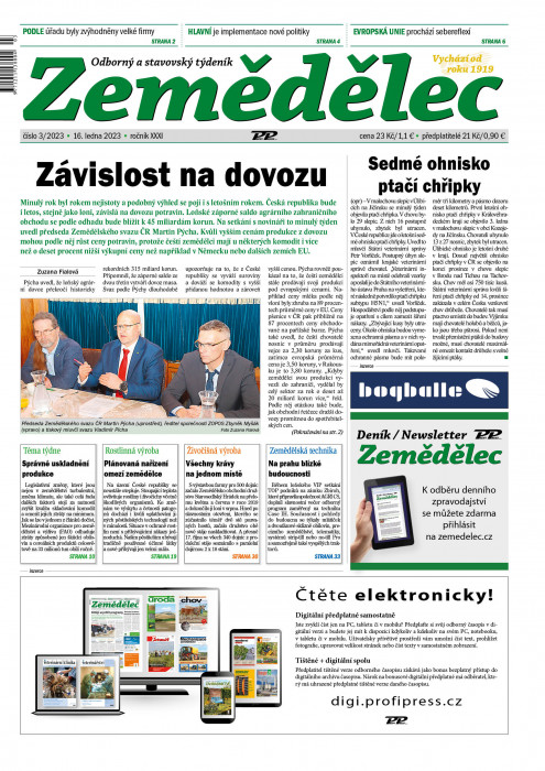 Obálka titulu Zemědělec - vydání č. 3/2023